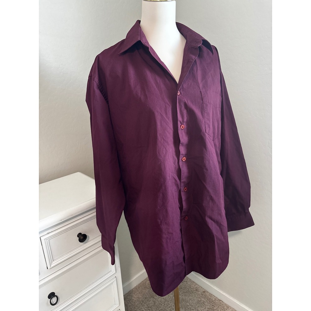 Hill & Archer Mens‎ Burgundy Button Down Dress Shirt 17 34/35 Cotton Blend